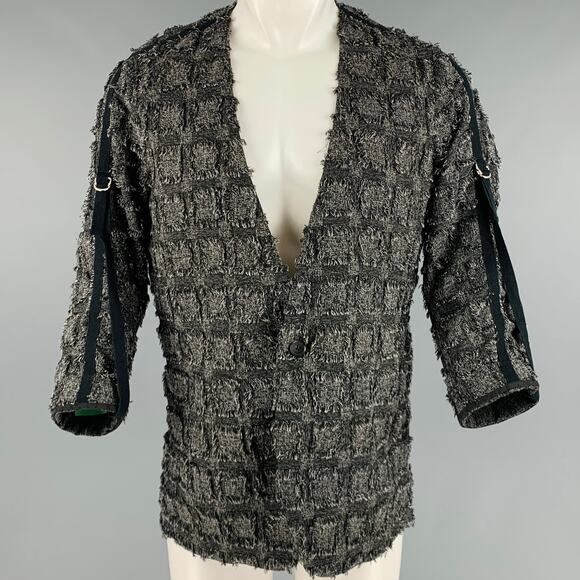 NO ID. BLACK Size M Black White Textured Polyester Blend 3/4 Sleeves Cardigan - Picture 1 of 8
